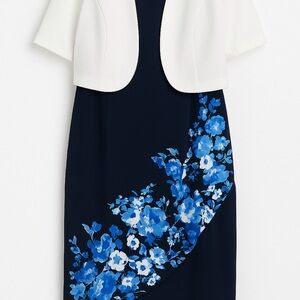 Elegant White and Blue Floral Dress